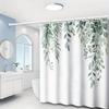 1 Piece Of Watercolor Dripping Leaf Print Shower Curtain, Polyester Fabric, Machine Washable, Suitable For Bathroom Decoration