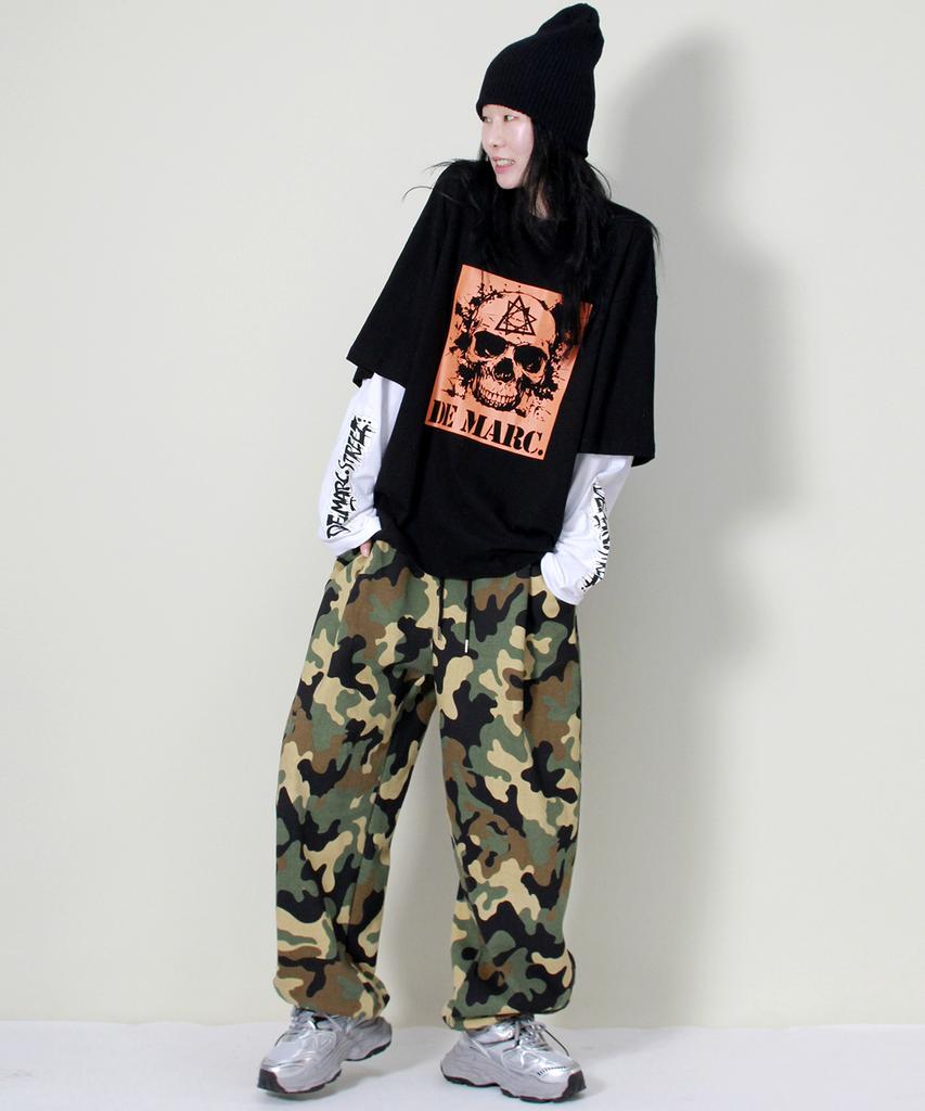 Deumakeu Military Real Street String Wide One-Pleat Pants Khaki