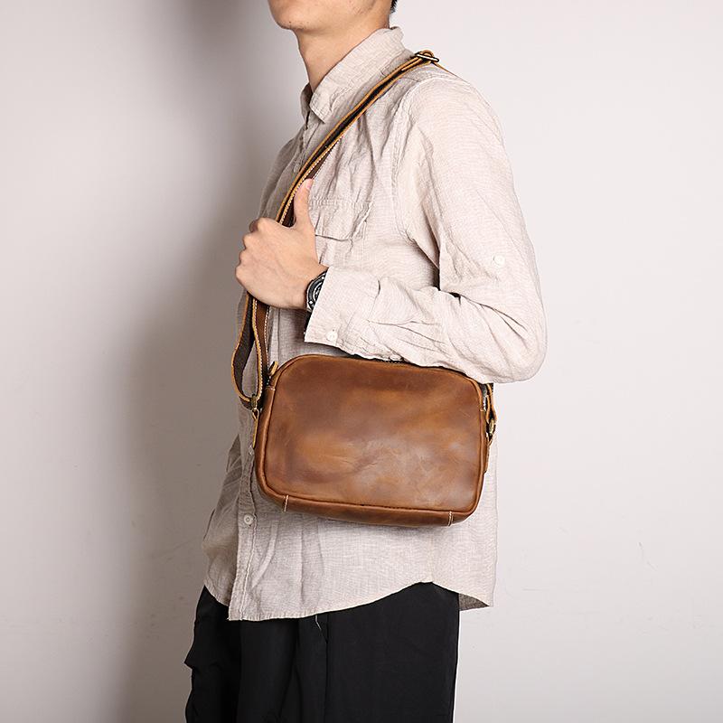 Einfache Herren Umhängetasche Damen Crazy Horse Leder Schrägbandtasche Große Kapazität Ipad Tasche Echtes Leder Herren Tasche