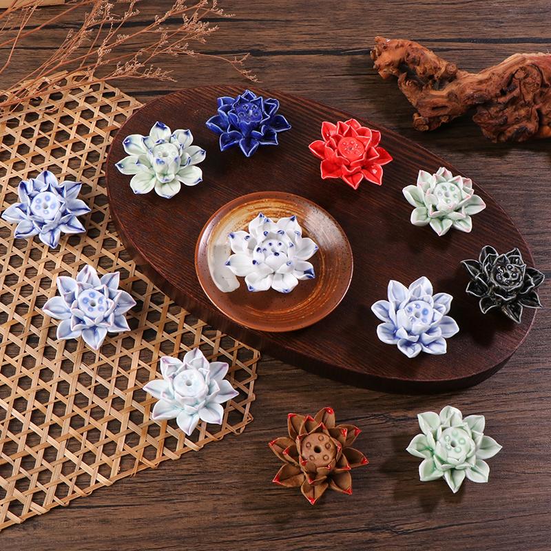 Ceramic Incense Burner Lotus Incense Stick Holder Ceramics Nasturtium Sandalwood Incense Burner For Home Office Decoration