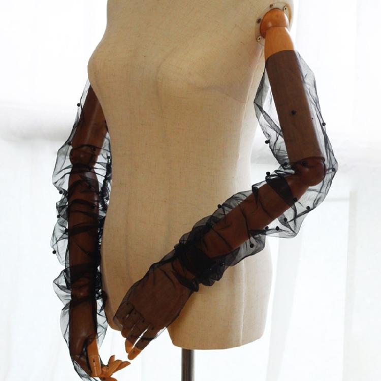 Decorative Paired Arm Warmer False Cuffs Pearls Tulle for Princess Dress False Sleeves Long Arm Covers