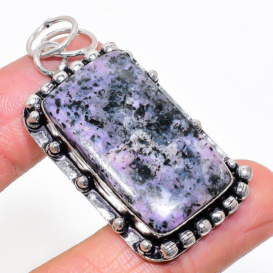 Натуральный российский камень чароит 925 пробы стерлингового серебра кулон-подвеска 2,25  c8M29