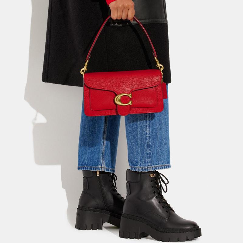 Coach Tabby 26 Flap Closure Side Slit Pocket Polished Pebble Leather Handheld Crossbody Shoulder Bag Medium Women Bags Bright-Red 73995-B4UP7