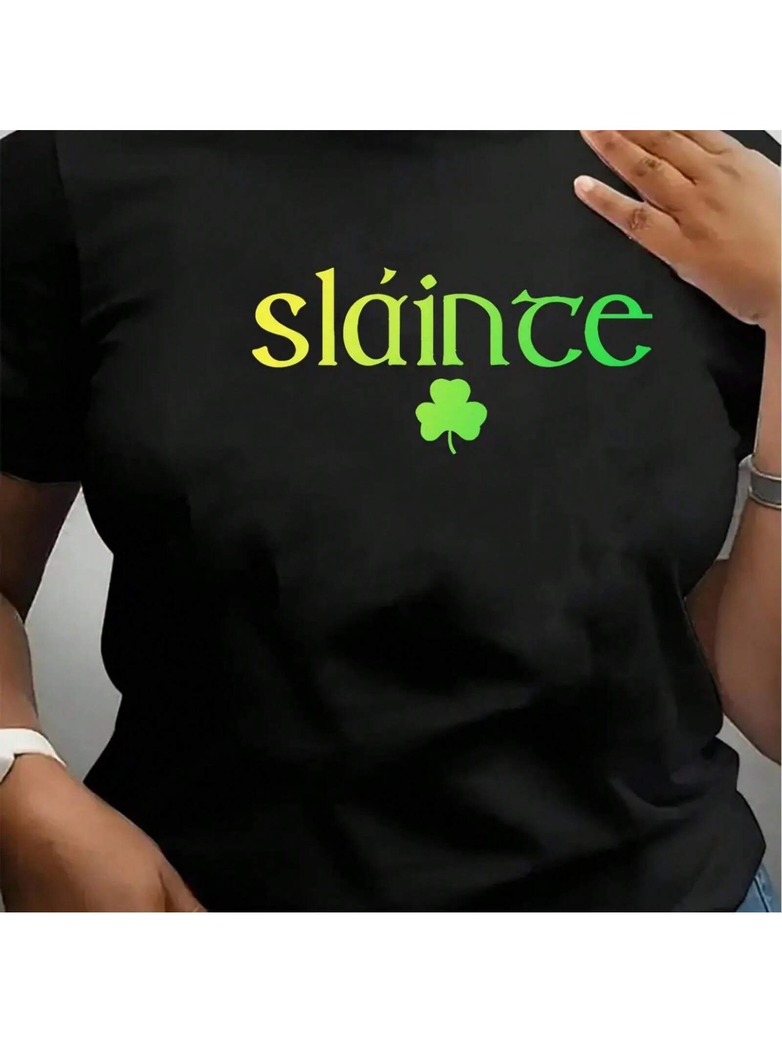 s Fashion Clover Print T-Shirt - Casual Round Neck Short Sleeve, Stretchy Blend, Hine Washable - Perfect For Summer & Casu S разноцветный