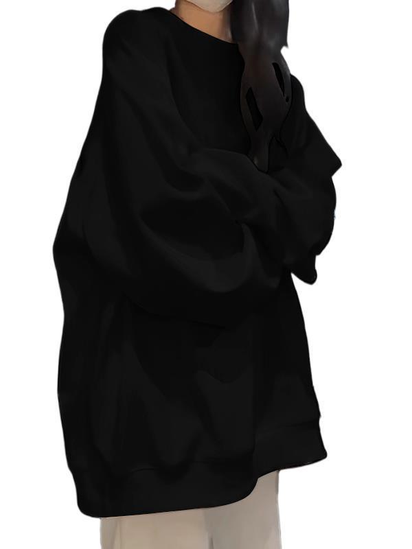 Women's Oversized Capless Thin Sweatshirt - Korean Style Solid Color Lazy Spring Jacket