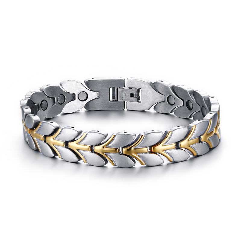 Bracelet Magnétique Doré Vinterly pour Homme Bracelet à Maillons Chaîne de Blé en Acier Inoxydable Bracelets Énergie Santé Charme pour Hommes Femmes