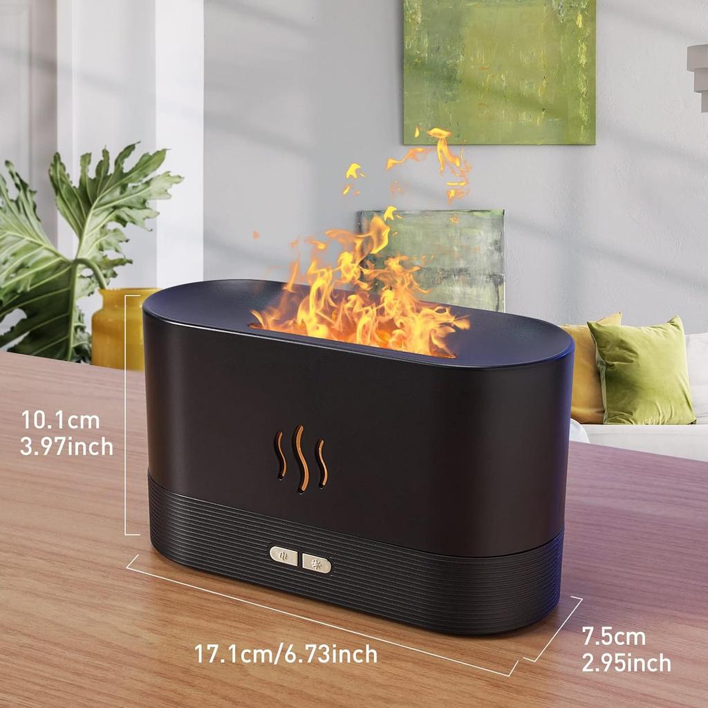 Aroma Diffuser Air Humidifier Ultrasonic Cold Mist Atomizer Led Essential Oil Simulation Seven Color Flame Lamp Diffuser Bedroom