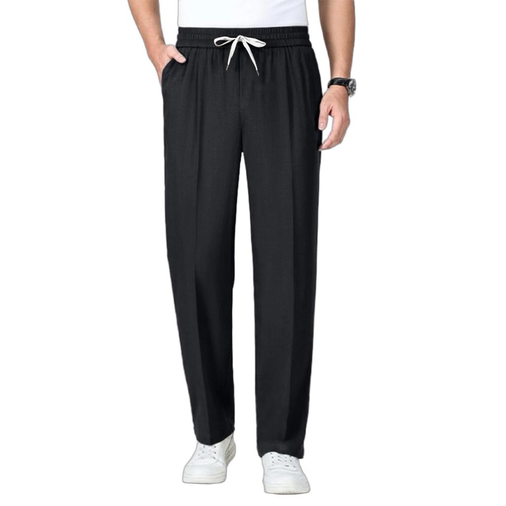 Men’s Straight Leg Casual Pants with Elastic Waistband and Pockets Drawstring Waist Lightweight Athletic Trousers for Everyday Wear