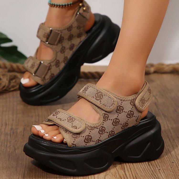 New casual sandals muffin Velcro large size foreign trade platform sandals denim women's shoes
