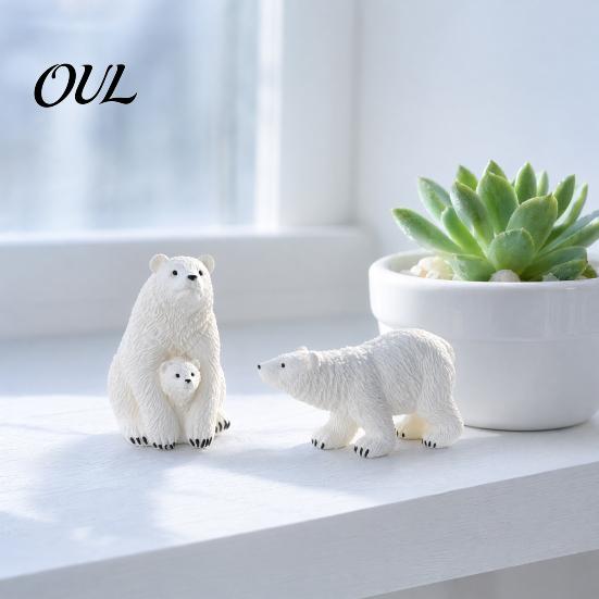 Winter Themed Micro Ornaments Polar Bear Resin Mini Figurines, Mother Baby Miniature for Figurines Succulents Pots Fish Tanks, Waterproof Home
