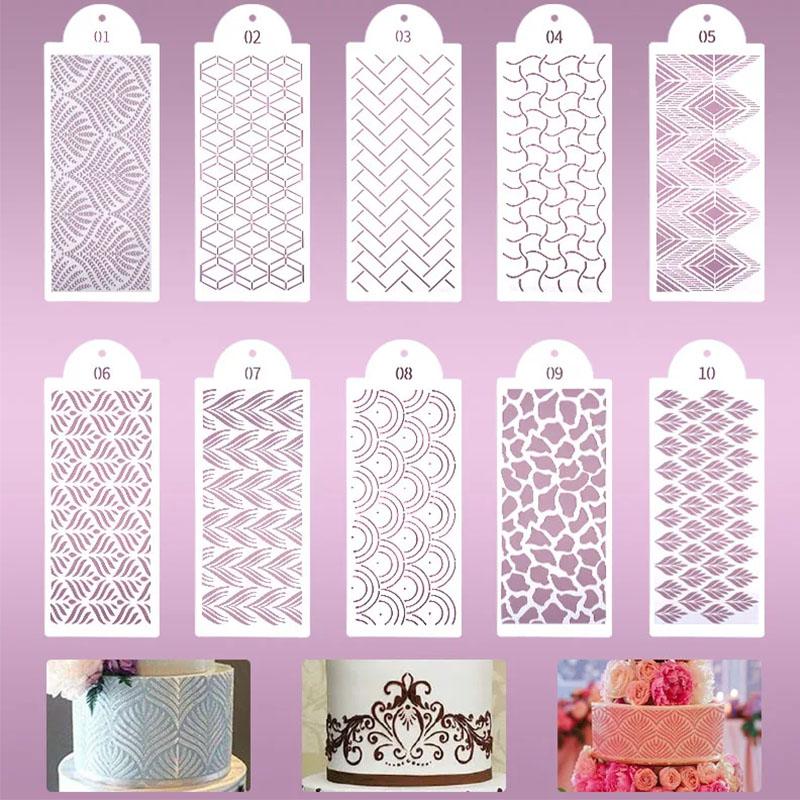 Fondant Cake Mesh Stamps Stencils Embossing for Decorating Tool Plastic Spray Mold Cake Lace Border Painting Wedding Party Decor