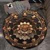 Round Crystal Velvet Rug Gold Lotus Mandala Black Background Floor Mat Oriental Boho Home Decor Luxury Zen Art Design