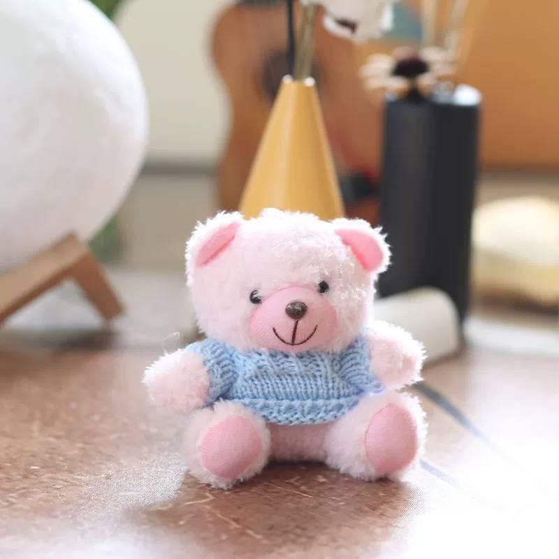 Adorable Short Plush Bear Plush Toy With Sweater For Bag Accessory And Decor