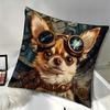 1pc Pillowcase, Steampunk Chihuahua Decorative Pillow Cover with Mechanical Goggles and Gear Design Pattern - Soft and Comfortable Polyester Short Plu