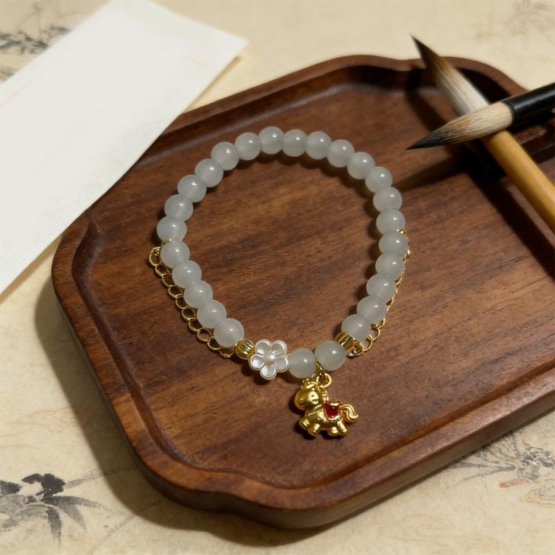 Delicate Handmade Glass Beads Bracelet With Charm Horse Designs For Daily Wear