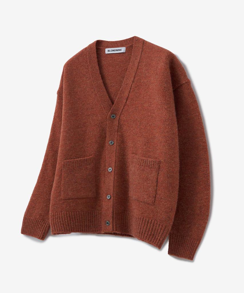 Blond9 Wool Boucle V-Neck Cardigan_Orange