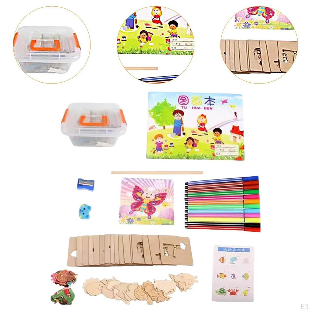 Kinder Holz Zeichenschablonen Malen Kreatives Zubehör DIY Kunsthandwerk Schablone