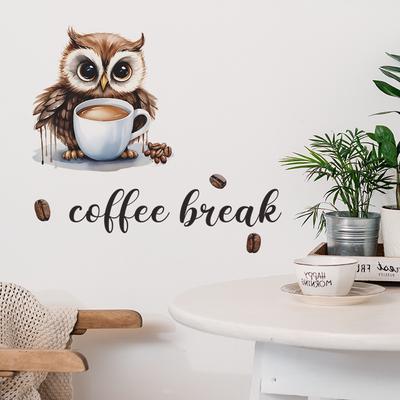 Autocolante decorative de perete Fun-f21 cu desene animate, bufniță, pauză de cafea, atmosferă de cafenea, înfrumusețare