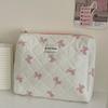 Vintage Floral Satin Makeup Bag With Bow Embellishment For Daily Use And Travel Comfort