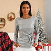 Damen Oberteile Rundhalsausschnitt Langarm Glitzernde Pailletten Pullover Tops mit Schimmernden Schleifenakzenten Freizeitkleidung