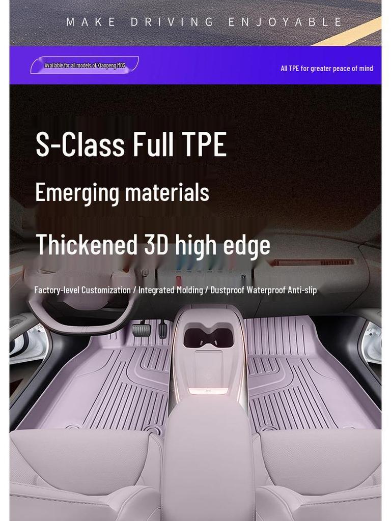 Xiaopeng M03 TPE Floor Mats: Eco-friendly, Waterproof, Wear-resistant Mats In Original Car Color, Compatible with 24-25 Models for Full Car Coverage.
