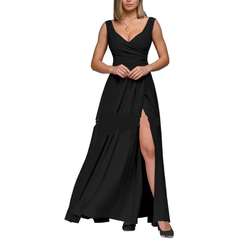 Patchwork Cotton Blend Sleeveless Dress Round Neck Flared Hem For Beach Parties