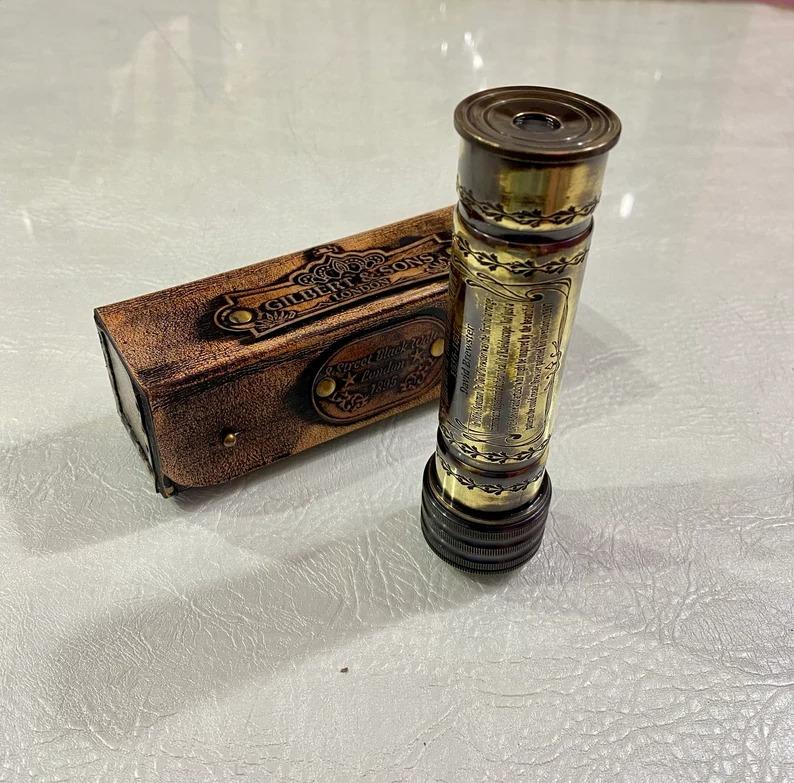 Brass Kaleidoscope Toy with Leather Case, Return Gifts for Kids Birthday, Antique Finish, Graduation Gift, Kaleidoscope Toy for Kids