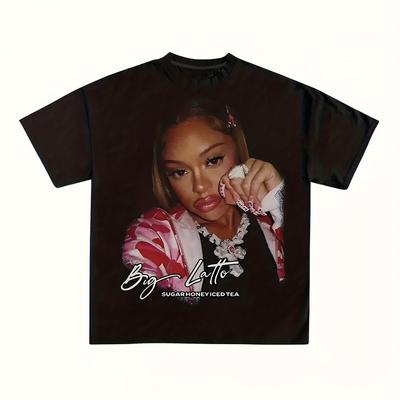Men Women's Big Latto Graphic Print T-Shirt Black Streetwear Tee Portrait Bold Lettering, Casual Short Sleeve Top Attire