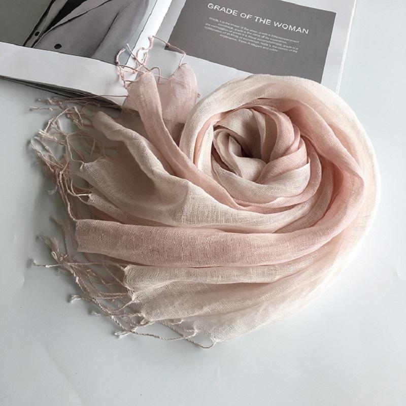 100% Linen Gradient Color SpringSummer Women'S Scarf