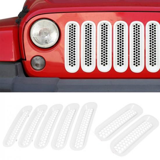 7x Weiße Kühlergrill-Frontgitter-Einsätze für Jeep JK Wrangler 2007-18 Zubehör