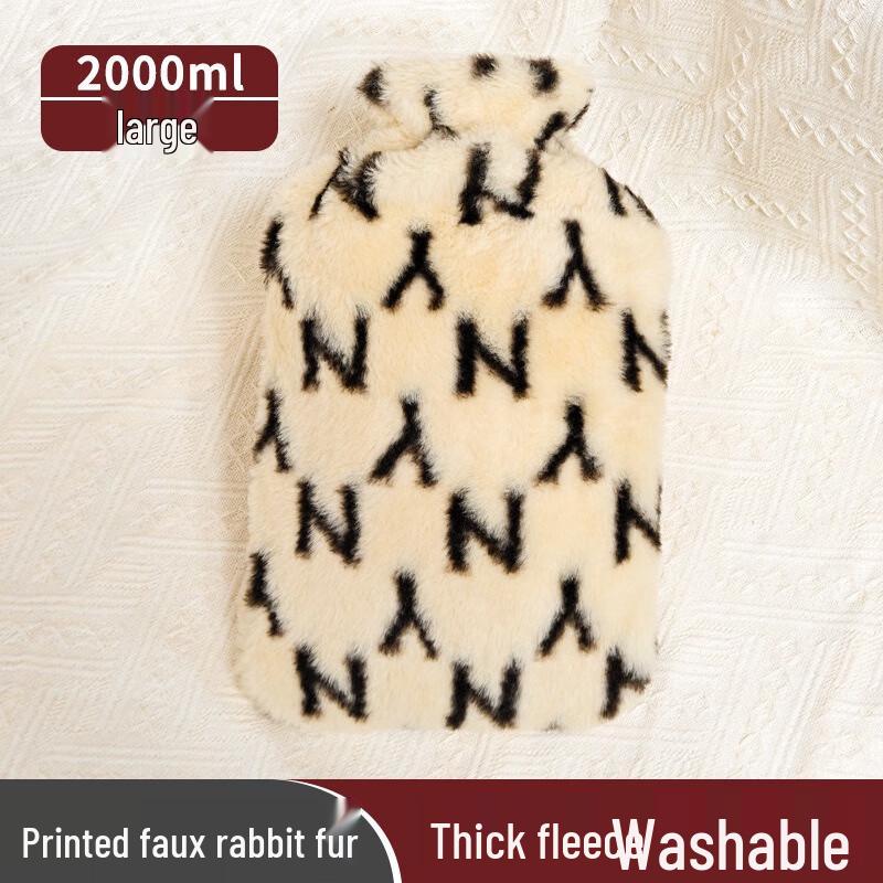 Fumede PVC Hot Water Bottle with Faux Rabbit Fur Cover