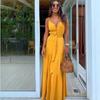 2026 Summer New European and American Women's Clothing Personalized Button V-neck Splicing Suspender Dress