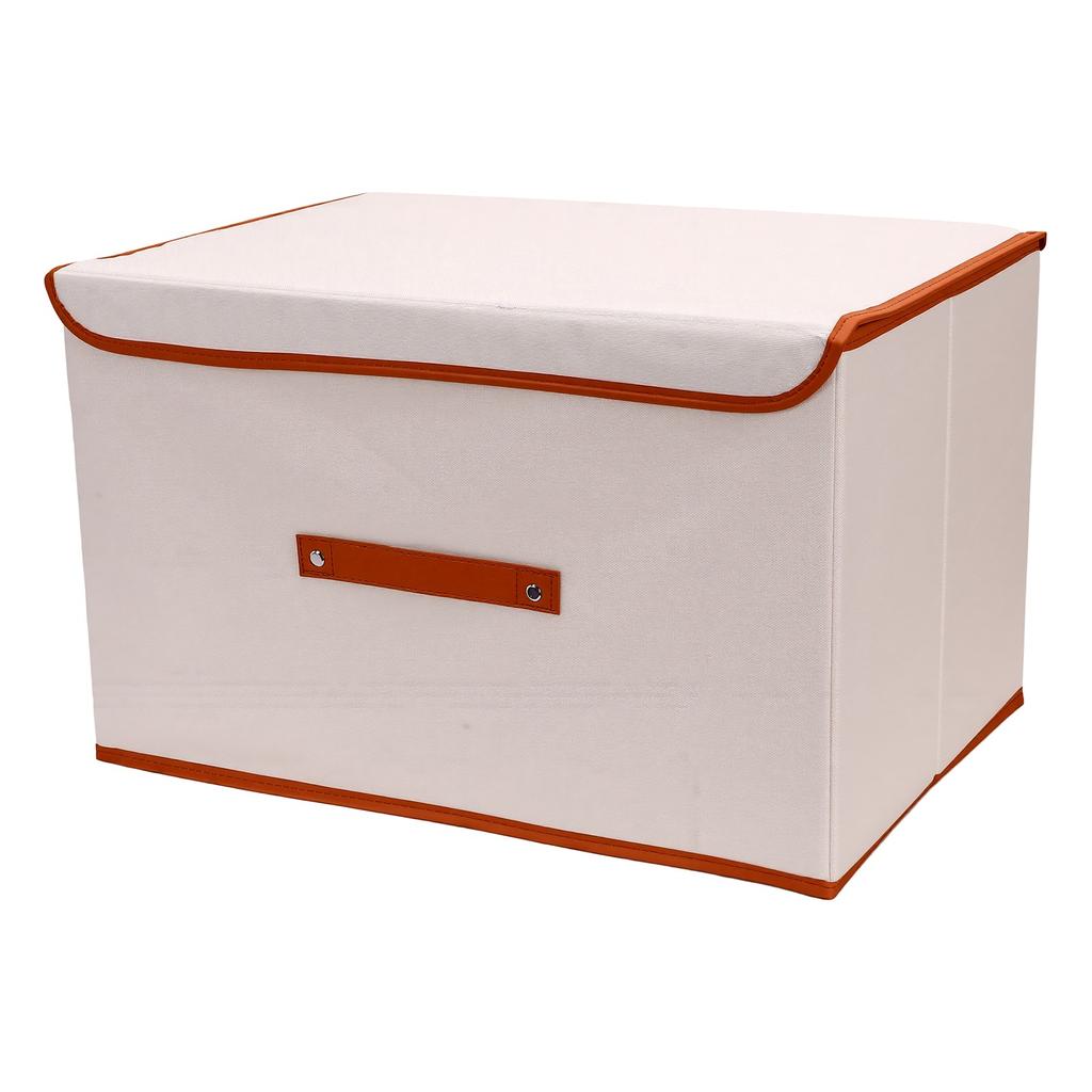 Fabric Storage Bin With Lid Foldable Oxford Fabric Water Proof Coating Spacious Stackable Fabric Storage Bin Beige