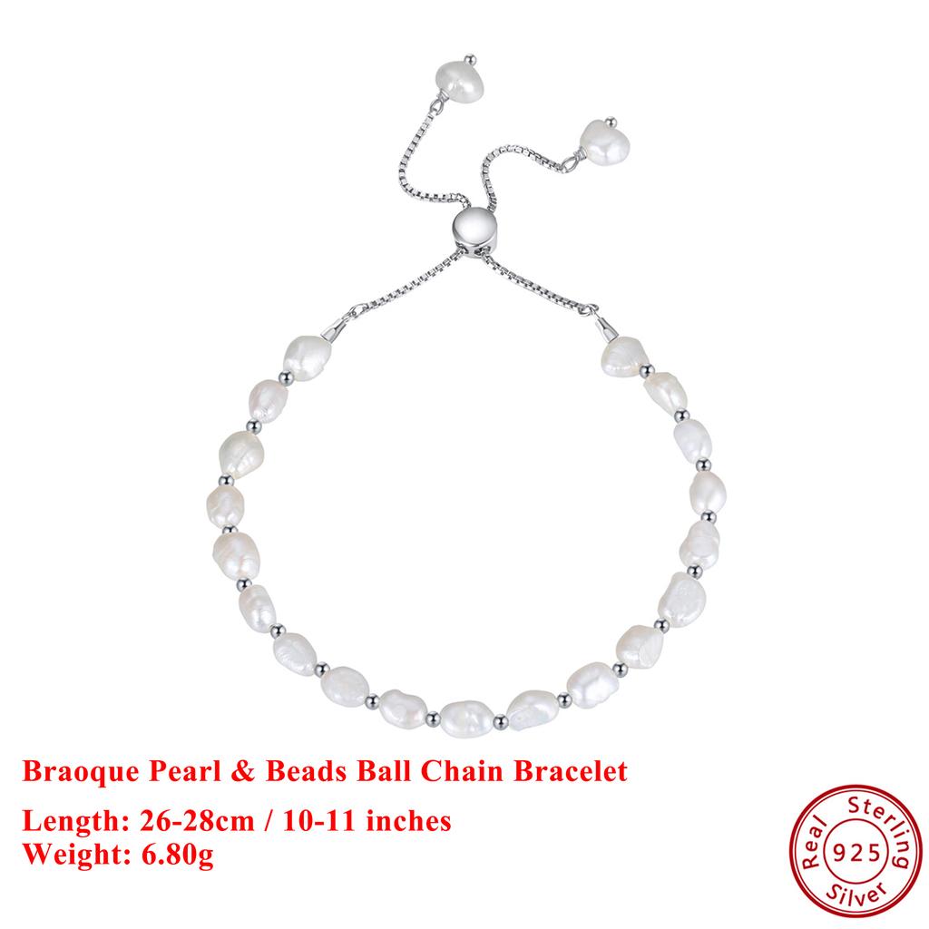 EFFIE QUEEN 100% 925 Sterling Silver 14k Gold Baroque Pearl Beads Ball Chain Bracelet Natural Jewelry for Women Banquet GPB09