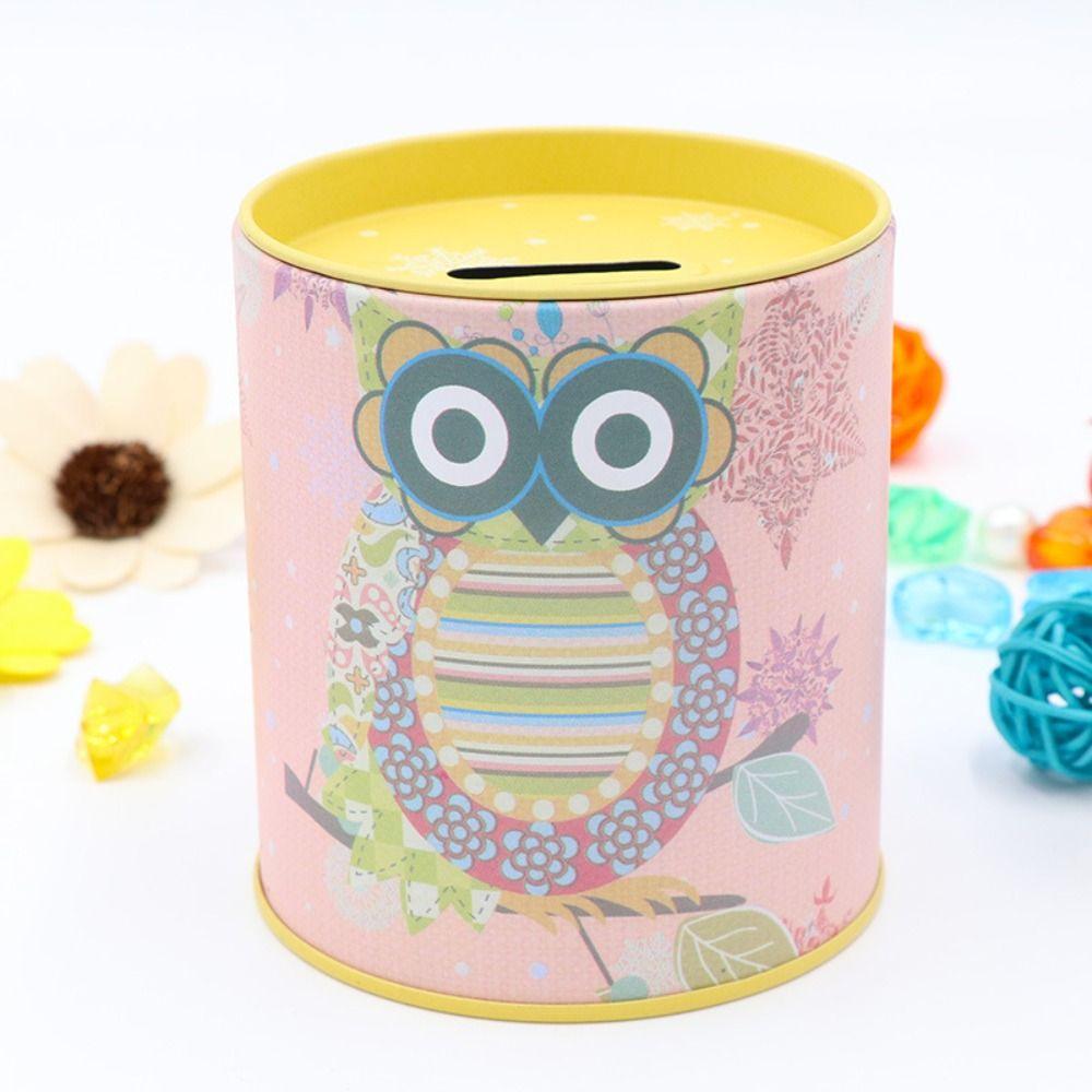 Iron Owl Piggy Bank Mini Metal Storage Box Durable Round Saving Banks  Kindergarten