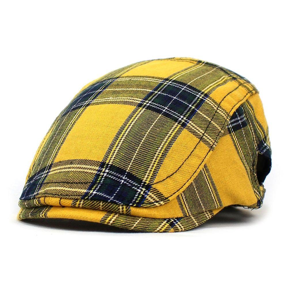 Short Brim Plaid Beret Cap Cotton Women Artist Hat Simple Cloth Painter Cap  Party