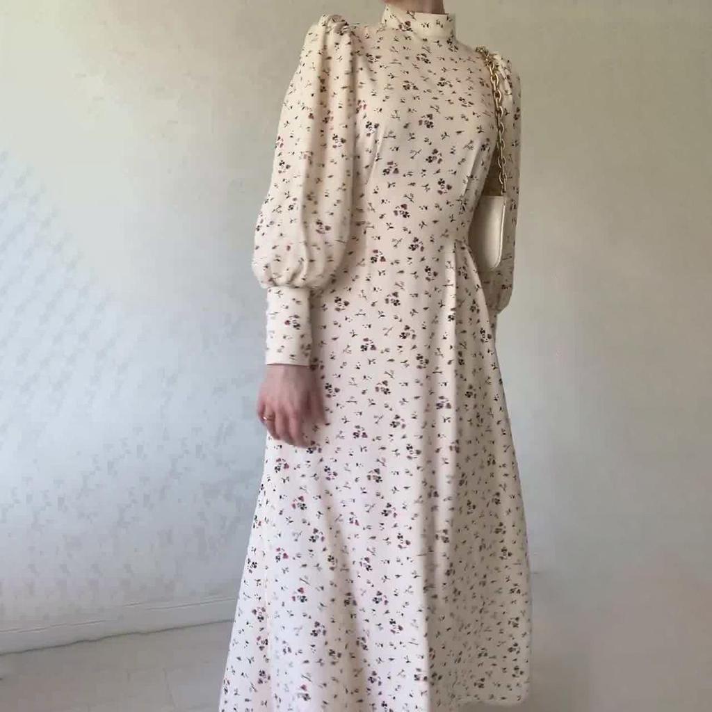 Autumn Women's Loose Lace-up Fashion Elegant Floral Dress Long Sleeve Long Dress