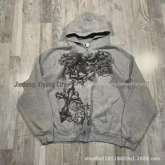 

«Унисекс-кардиган с капюшоном на молнии со скелетом — принт в стиле «Американский ретро»» Small (S)