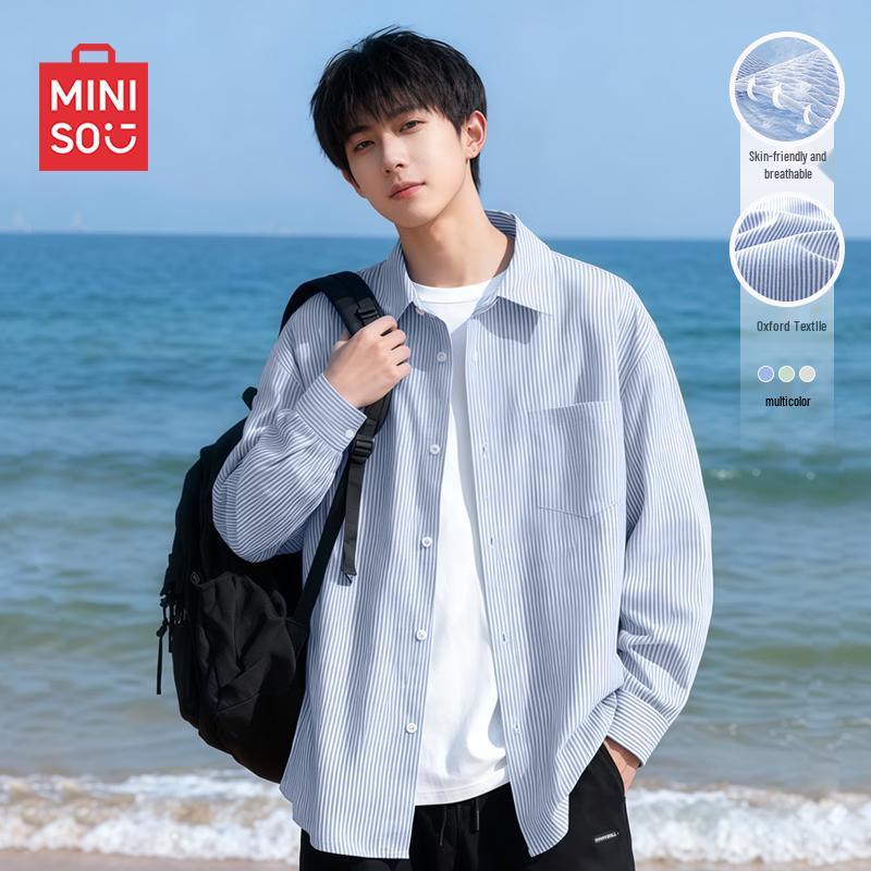 MINISO Men's Striped Casual Long Sleeve Shirt