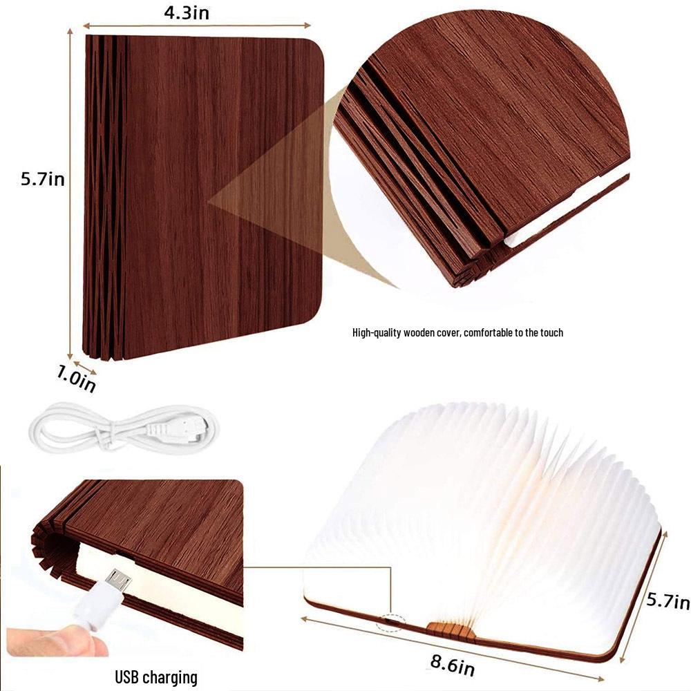 Foldable USB-Charged LED Wooden Book Lamp - Perfect Holiday Corporate Gift