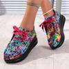 Sneakers alla Moda da Donna Autunno Nuovi Casual Quotidiani Sneakers da Donna Tela Etnica Arcobaleno Punta Tonda Stampa Multicolore Sneakers con Lacci