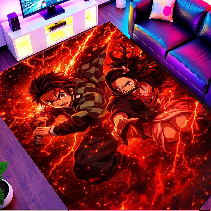 Demon Slayer Print Rug, Washable Floor Carpet, For Entryway Dorm Laundry Room Office Study, Home Decor Birthday Christmas Gift
