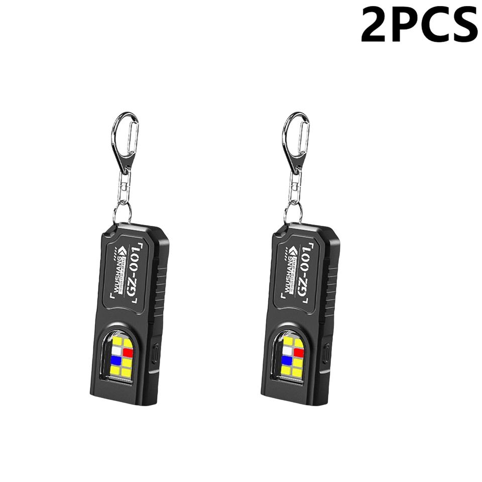 1/2Pcs Multifunctional EDC Keychain Flashlight USB Rechargeable Mini Flashlight With COB Work Light Camping Walking Pocket Lamp