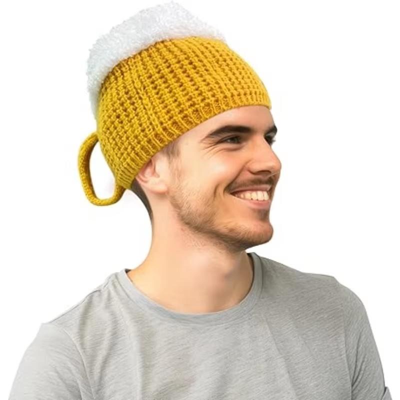 Winter Warm Hat Beer Cup Hats Beanie Unisex Hairline Cap Beer Lovers Ear Warmers for Women Men New Year Presents Fun Gift