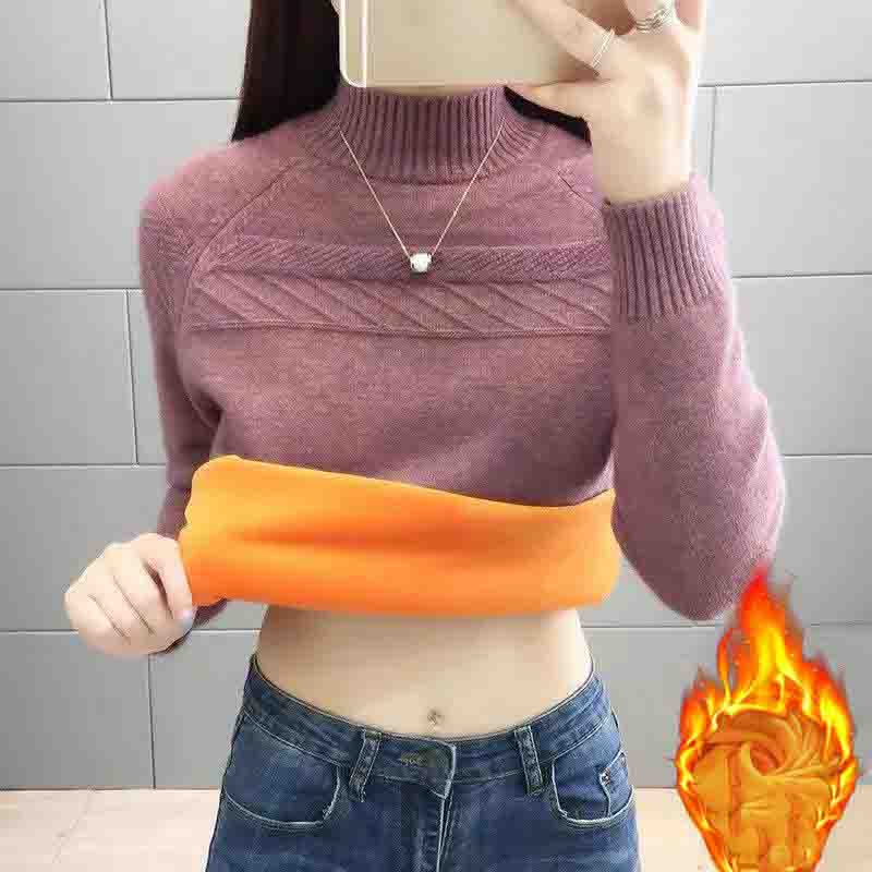 Half Turtleneck Sweater Women Padded Pullover Short Loose Knit Sweater Autumn and Winter Bottoming Shirt