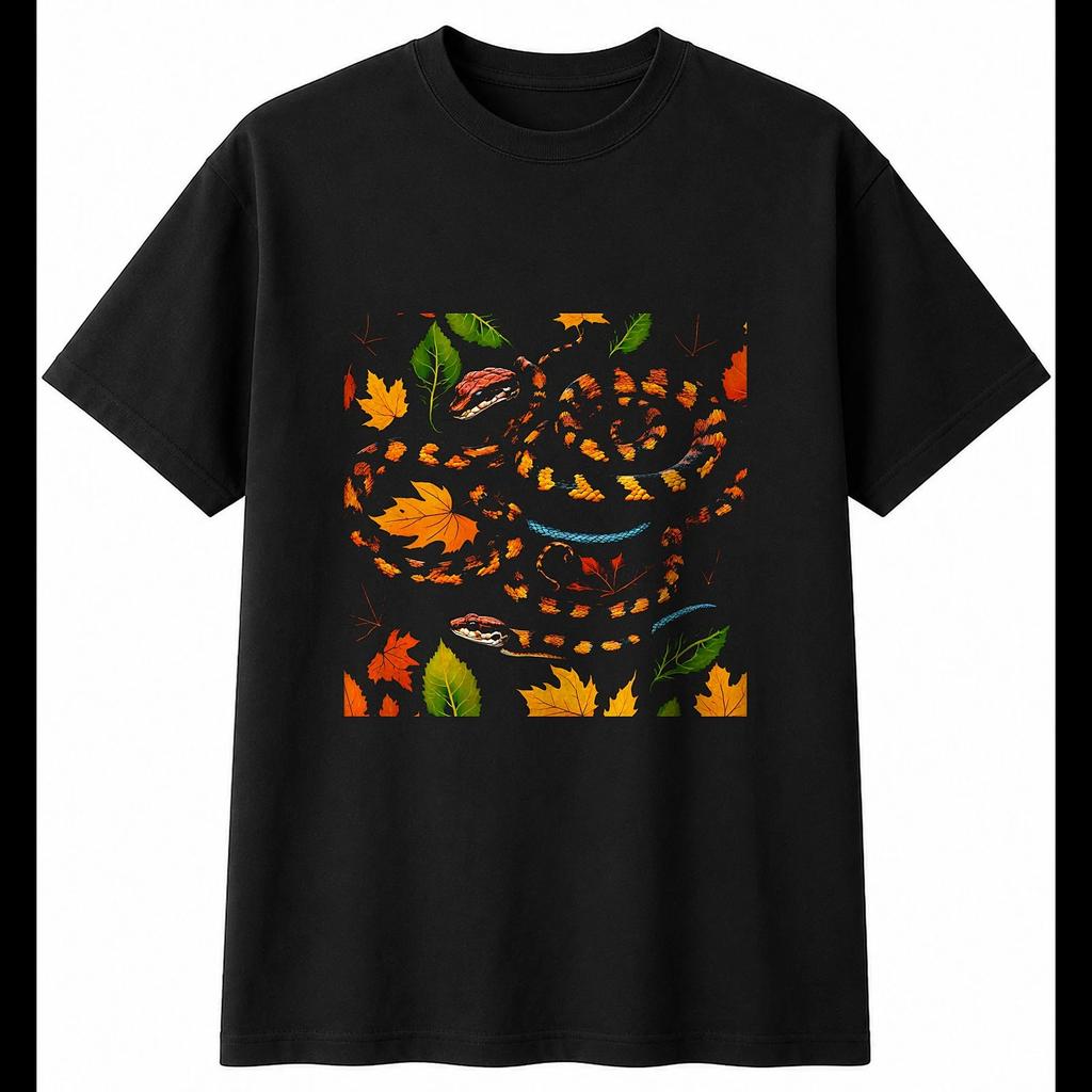 Psychedelic Corn Snake In Autumn Mens T-Shirt Reptile Black 100% Cotton Printed