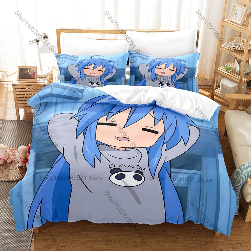 Cool Lucky Star Konata Izumi Anime Bedding Set 1 Duvet Cover + 2 Pillowcases Otaku Girl Cosplay Cute Bedroom Decor