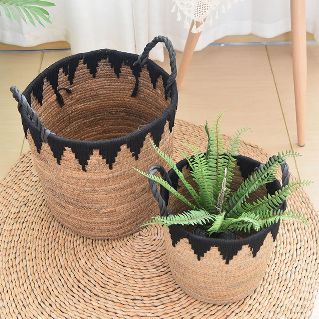Elegant Woven Cotton Rope Basket Spacious Plant Basket Plant Holder with Handles Perfect for Any Home Setting