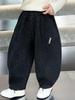 Korean Style Boys' Fleece-Lined Winter Sweatpants, New 2025 Curved Leg Design, Thick and Warm Baby Pants