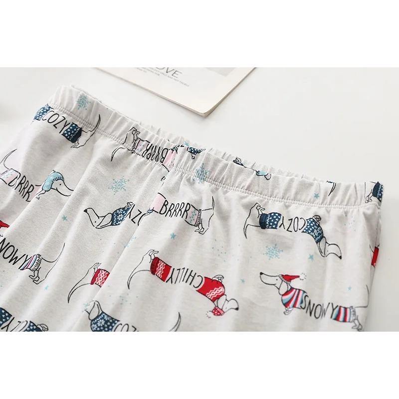 Schattige Dames Pyjama Set Teckel Twee Stuks Tops met Korte Mouwen Driekwarthose Capri Nachtkleding